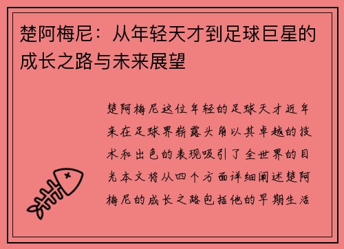 楚阿梅尼：从年轻天才到足球巨星的成长之路与未来展望